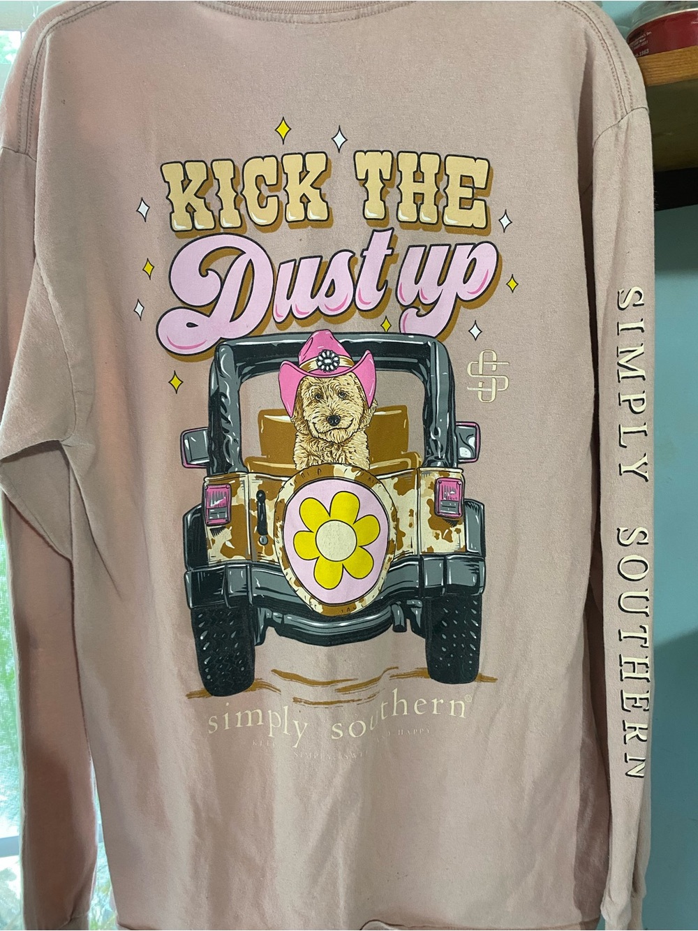 Simply Southern Pink 'Kick The Dust Up' Puppy Jeep Long Sleeve Tee